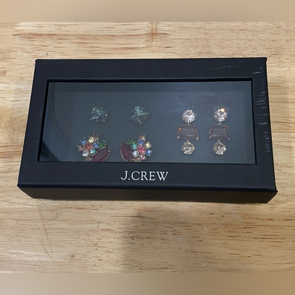 J.Crew Set-of-three crystal earrings in gift box brand new sparkly NWT - Picture 3 of 5